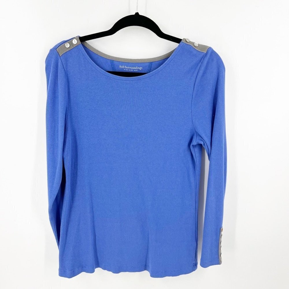 ✅ SOFT SURROUNDING BLUE‎ LONG SLEEVE TUNIC TOP WITH BUTTON DETAIL SIZE MEDIUM
